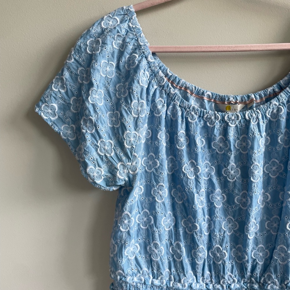 Boden Light Blue Floral Embroidered Scoop Neck Dress - Picture 5 of 10